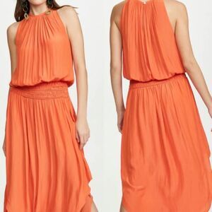 Ramy Brook Audrey Sleeveless Midi peach Dress Smocked Cinched Waist M NWT $425